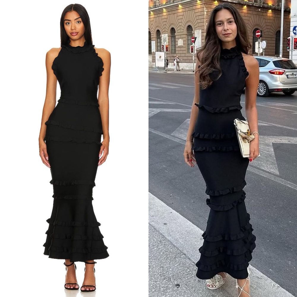 NEW NWT Elliatt Theatrical Gown In Black Ruffles